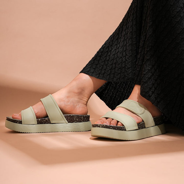 Green Platform Heel Sliders