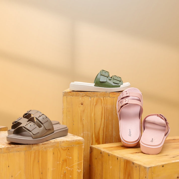 Brown Double Strap Sliders