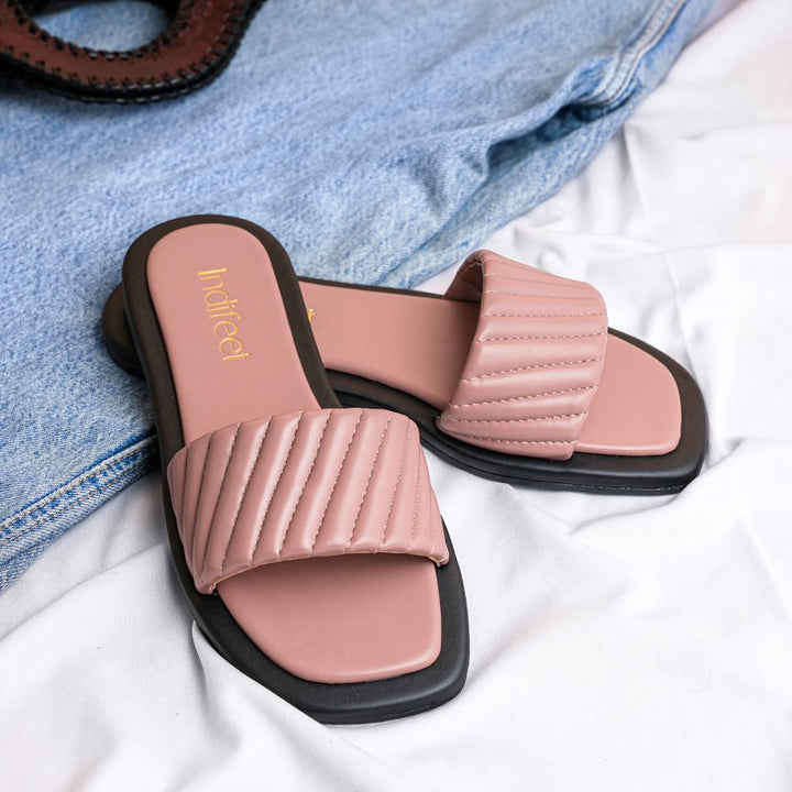 Peach open toe Slider Flats