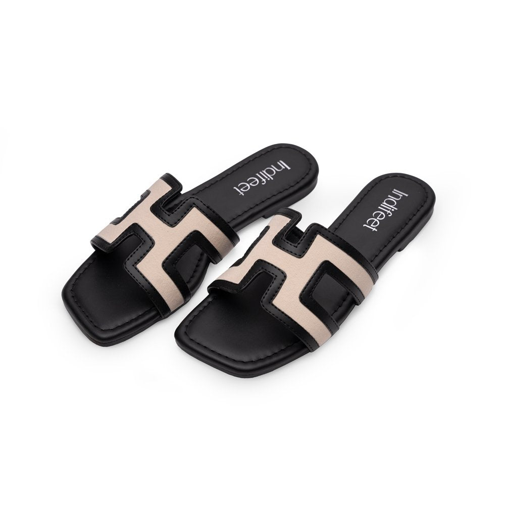 Midnight Black Geometric Flat Sandals