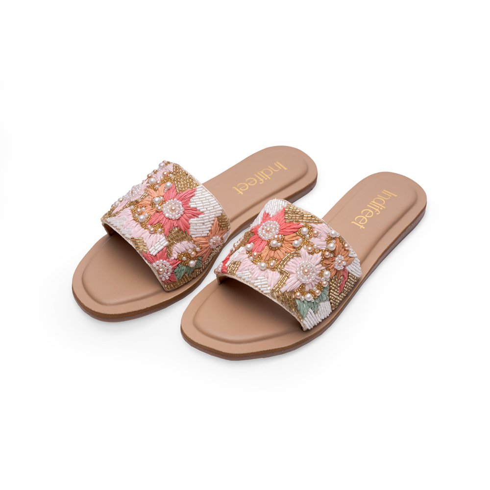 Floral Embroidered Slide Sandals