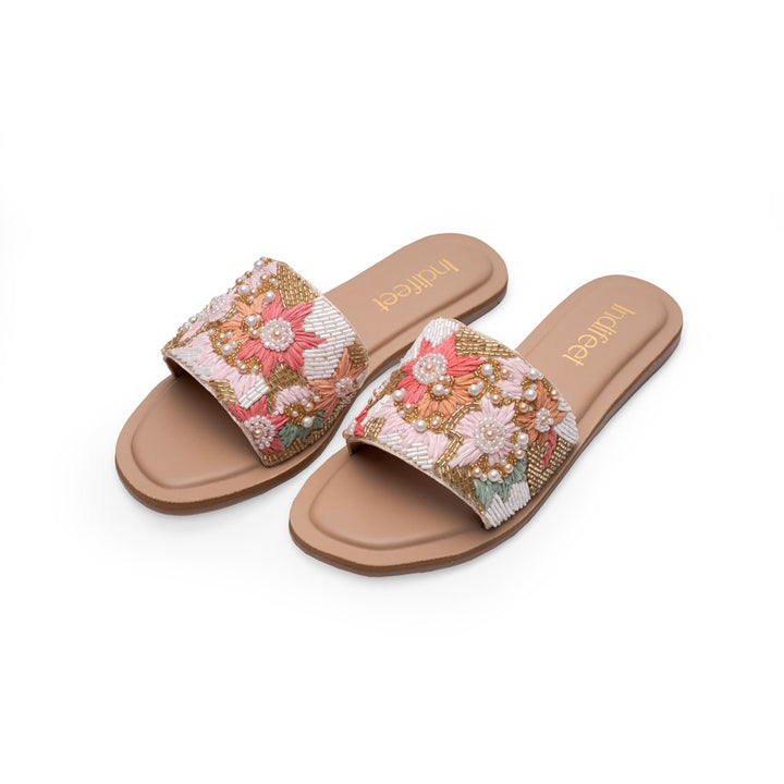 Floral Embroidered Slide Sandals