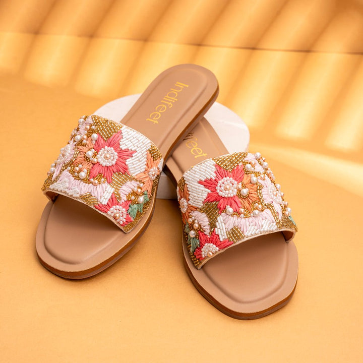 Floral Embroidered Slide Sandals