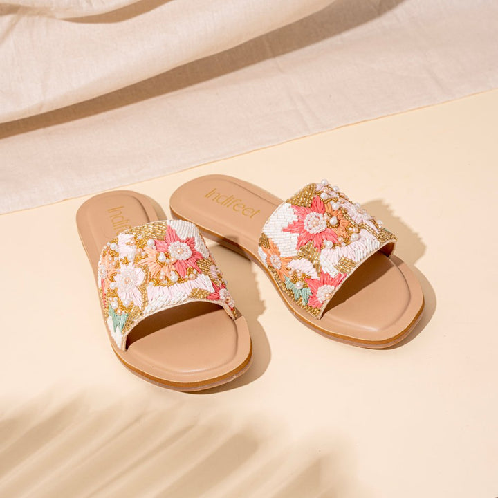 Floral Embroidered Slide Sandals