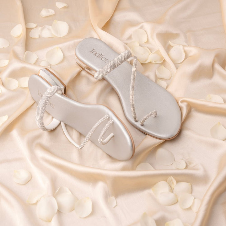 Embellished Silver Ethnic Heels