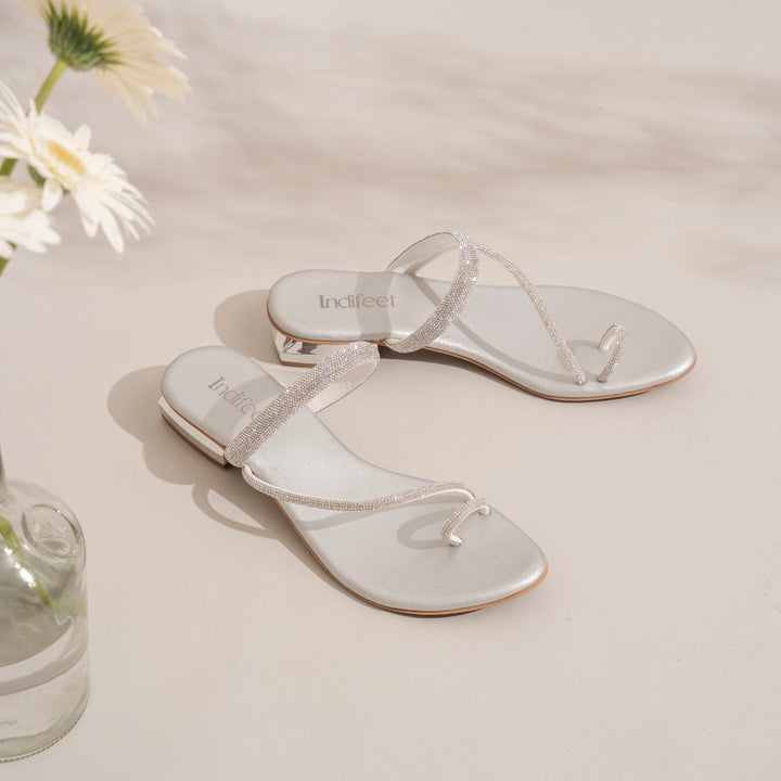 Embellished Silver Ethnic Heels