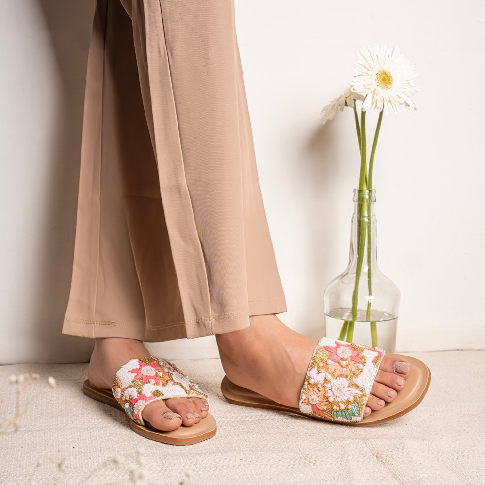 Floral Embroidered Slide Sandals
