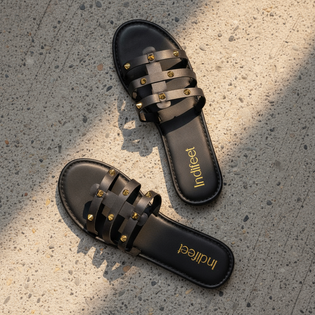Black Studded Flat Sandals