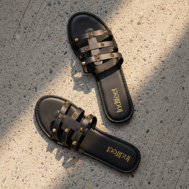 Black Studded Flat Sandals