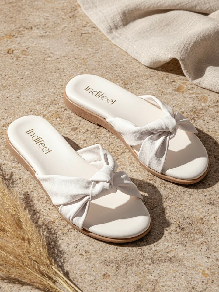 White Knotted Comfort Flats