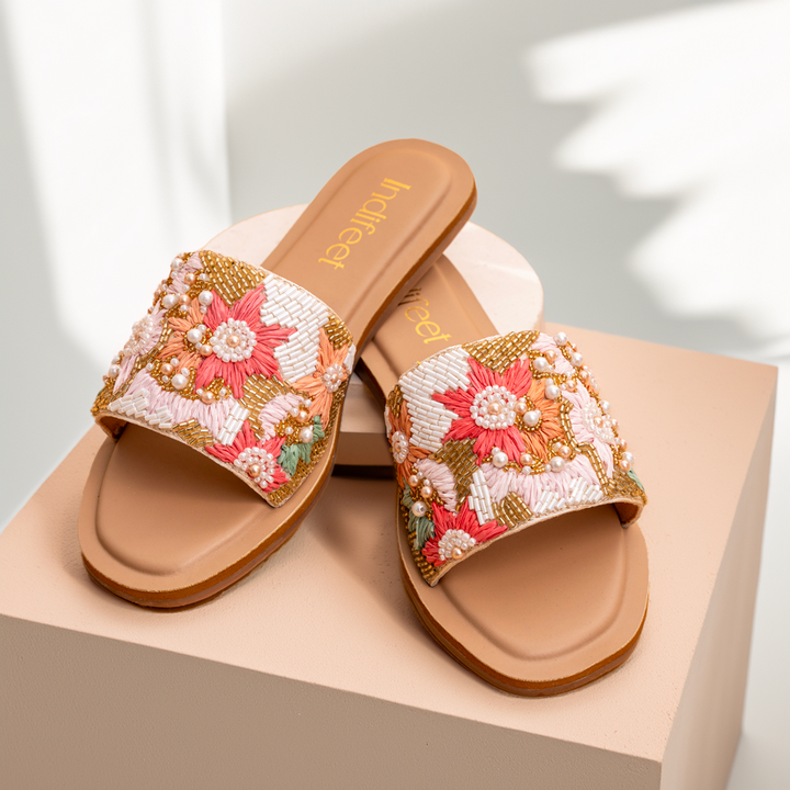 Floral Embroidered Slide Sandals