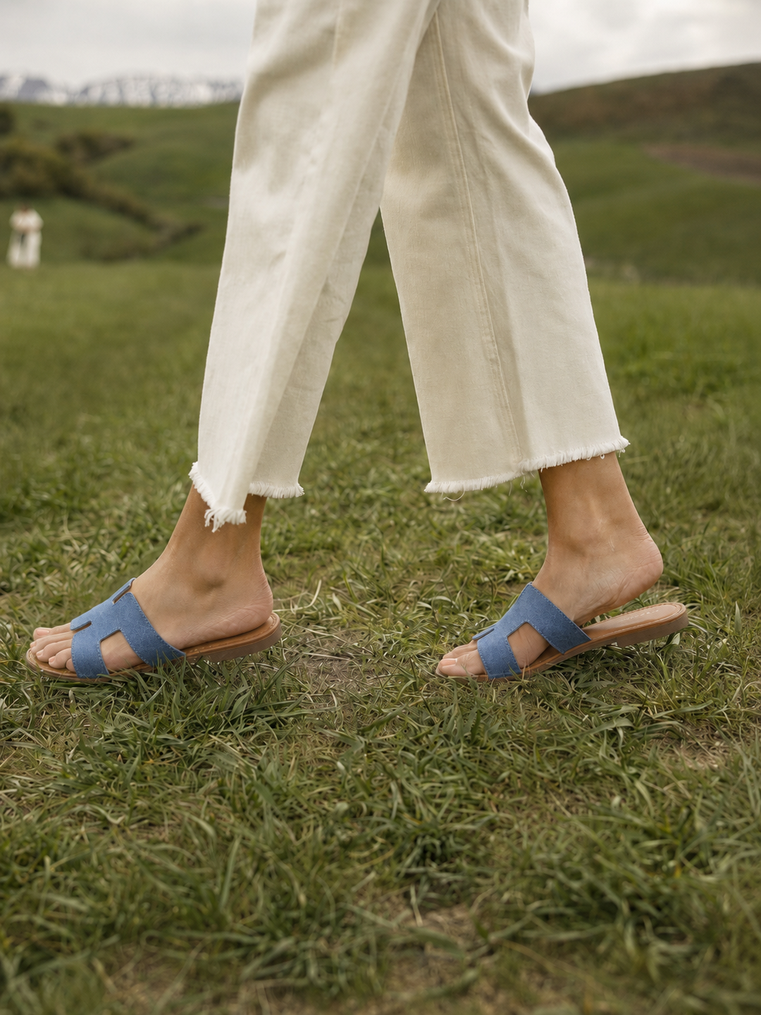 Denim Geometric Flat Sandals