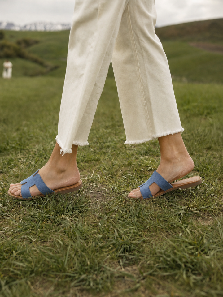 Denim Geometric Flat Sandals