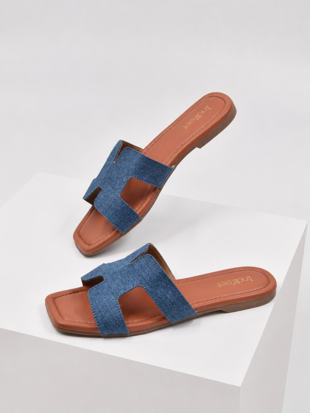 Denim Geometric Flat Sandals