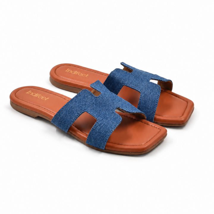 Denim Geometric Flat Sandals