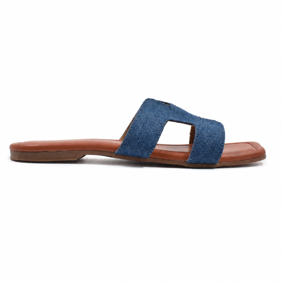Denim Geometric Flat Sandals