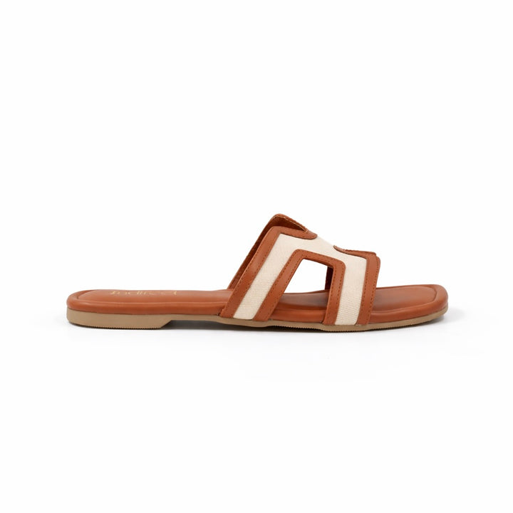 Tan Geometric Flat Sandals