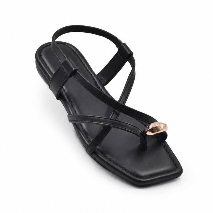 Black Toe Ring Flat Sandals