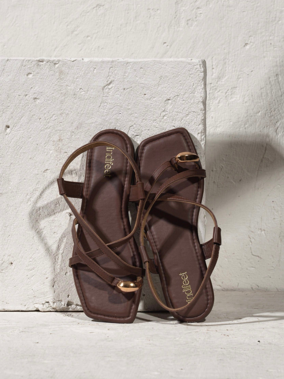 Brown Toe Ring Flat Sandals