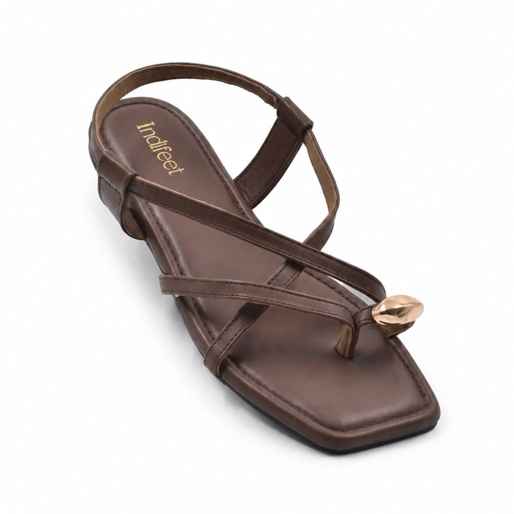 Brown Toe Ring Flat Sandals
