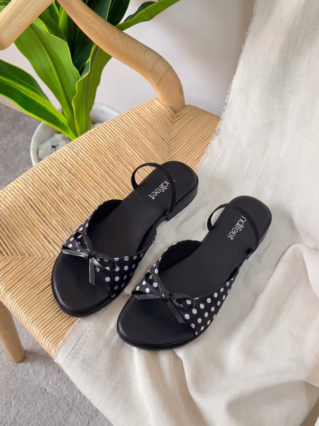 Polka Dot Black Flat Sandals