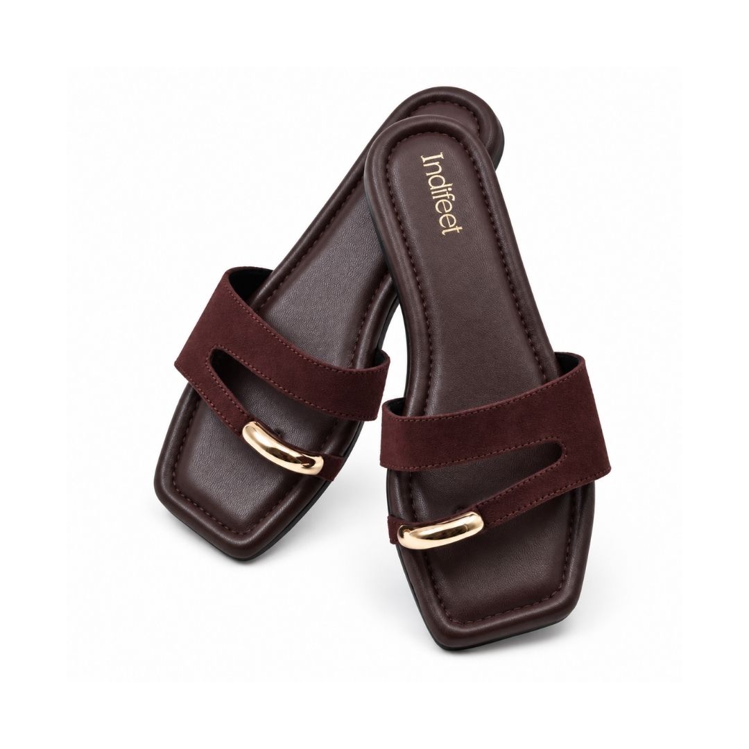 Brown Toe Ring Flat Suede Sandals