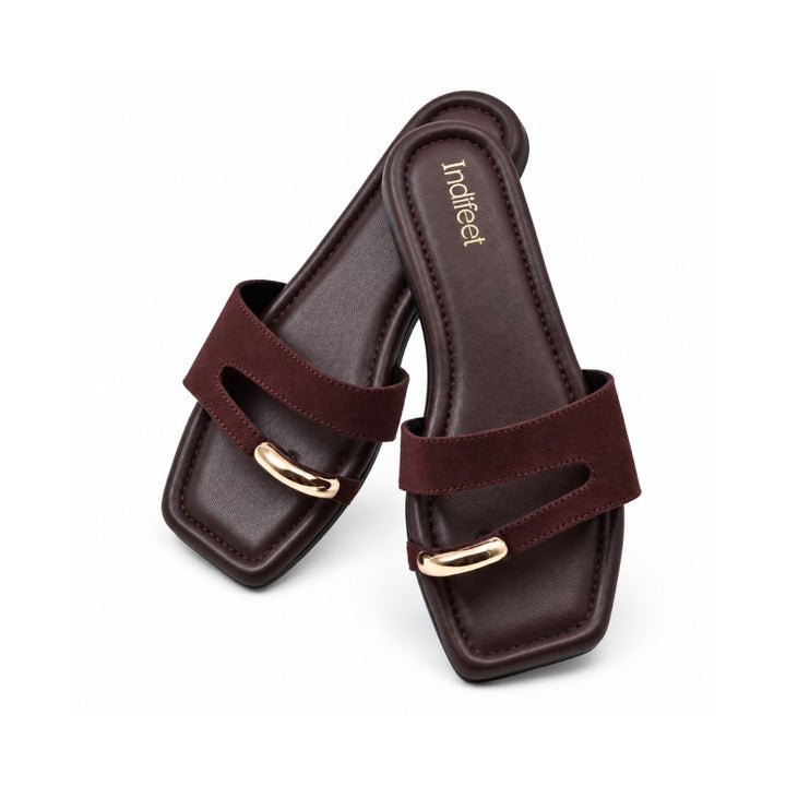 Brown Toe Ring Flat Suede Sandals