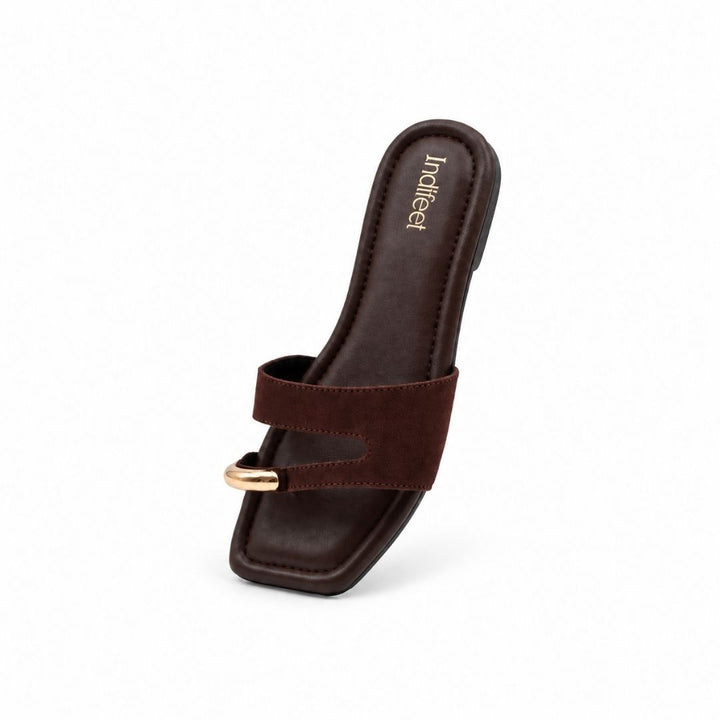 Brown Toe Ring Flat Suede Sandals