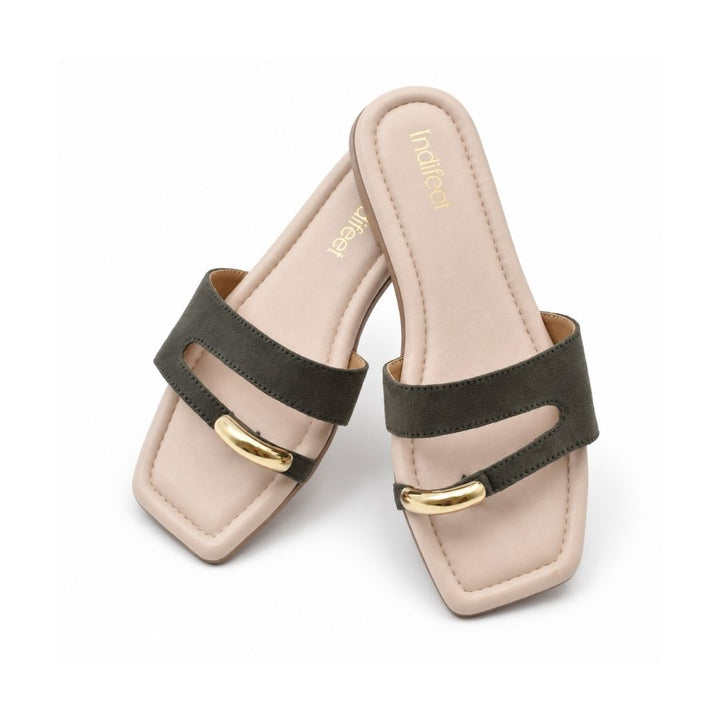 Dark Green Toe Ring Flat Suede Sandals