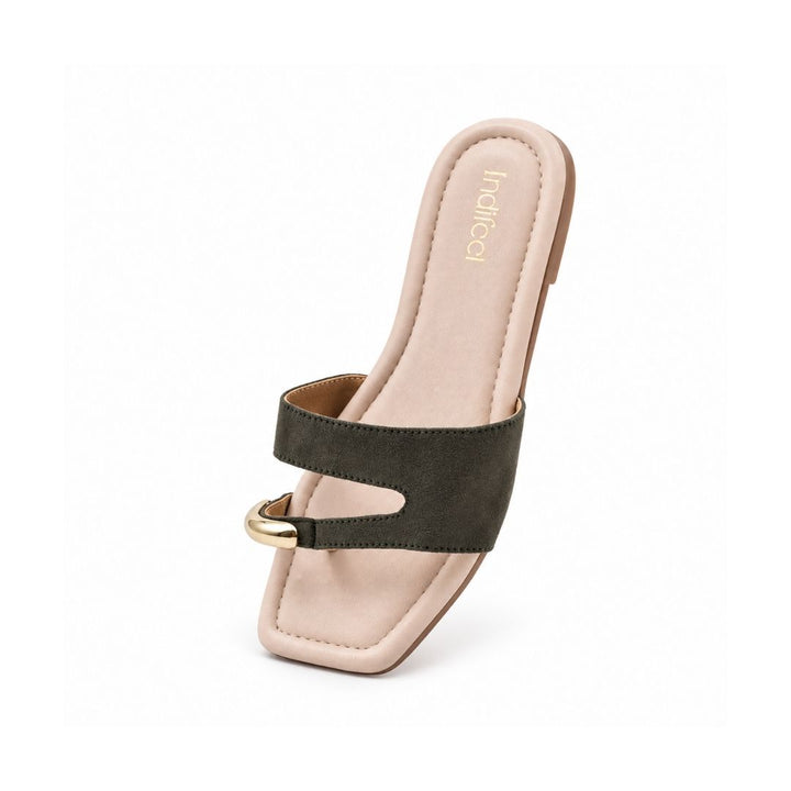 Dark Green Toe Ring Flat Suede Sandals