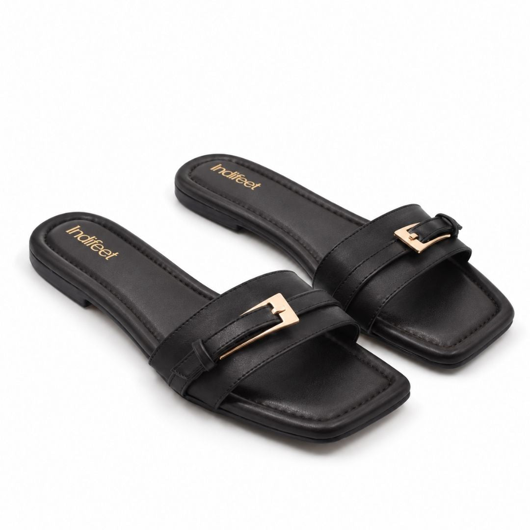 Black Single Strap Buckle Flat