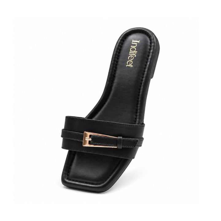 Black Single Strap Buckle Flat