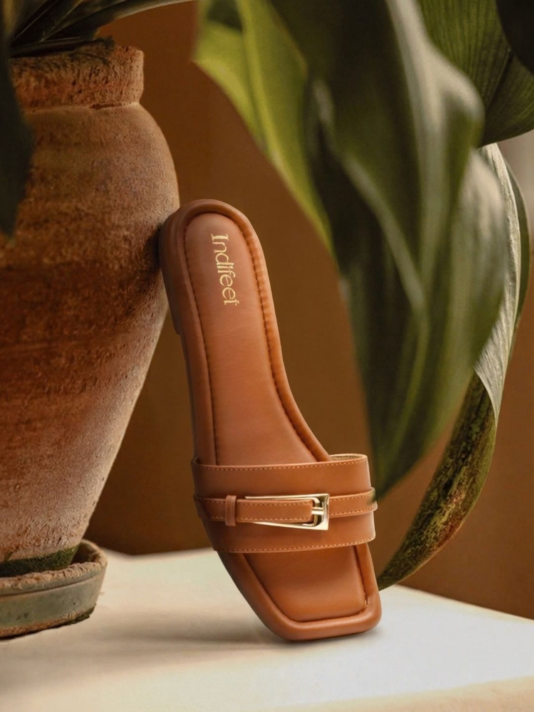 Tan Single Strap Buckle Flat