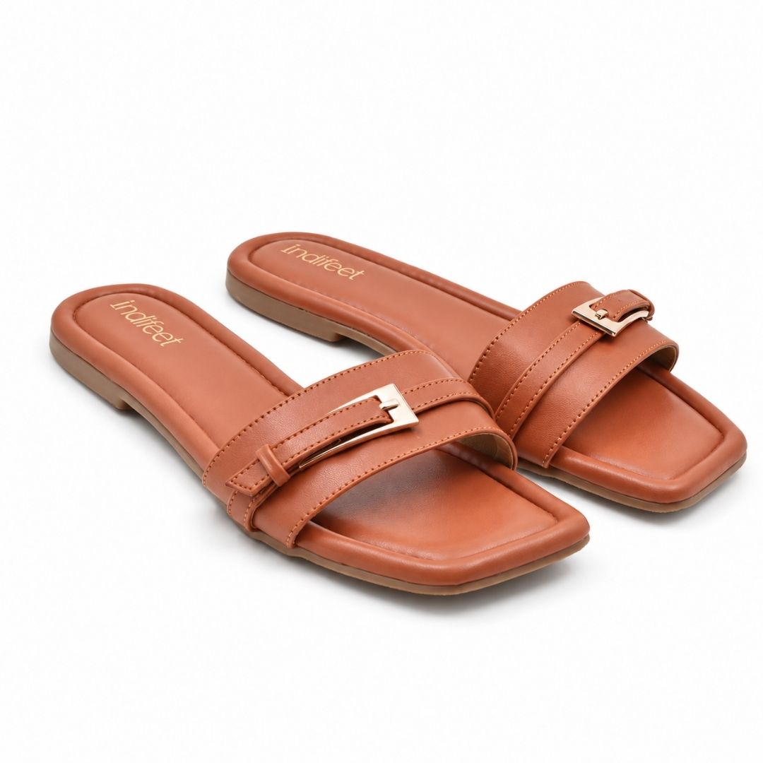 Tan Single Strap Buckle Flat