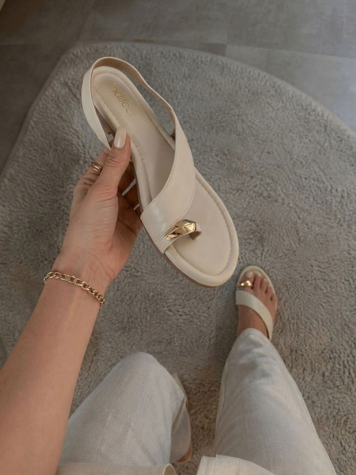 Cream Toe Ring Slingback Flats