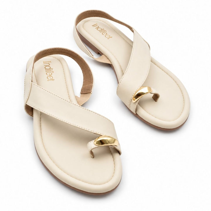 Cream Toe Ring Slingback Flats