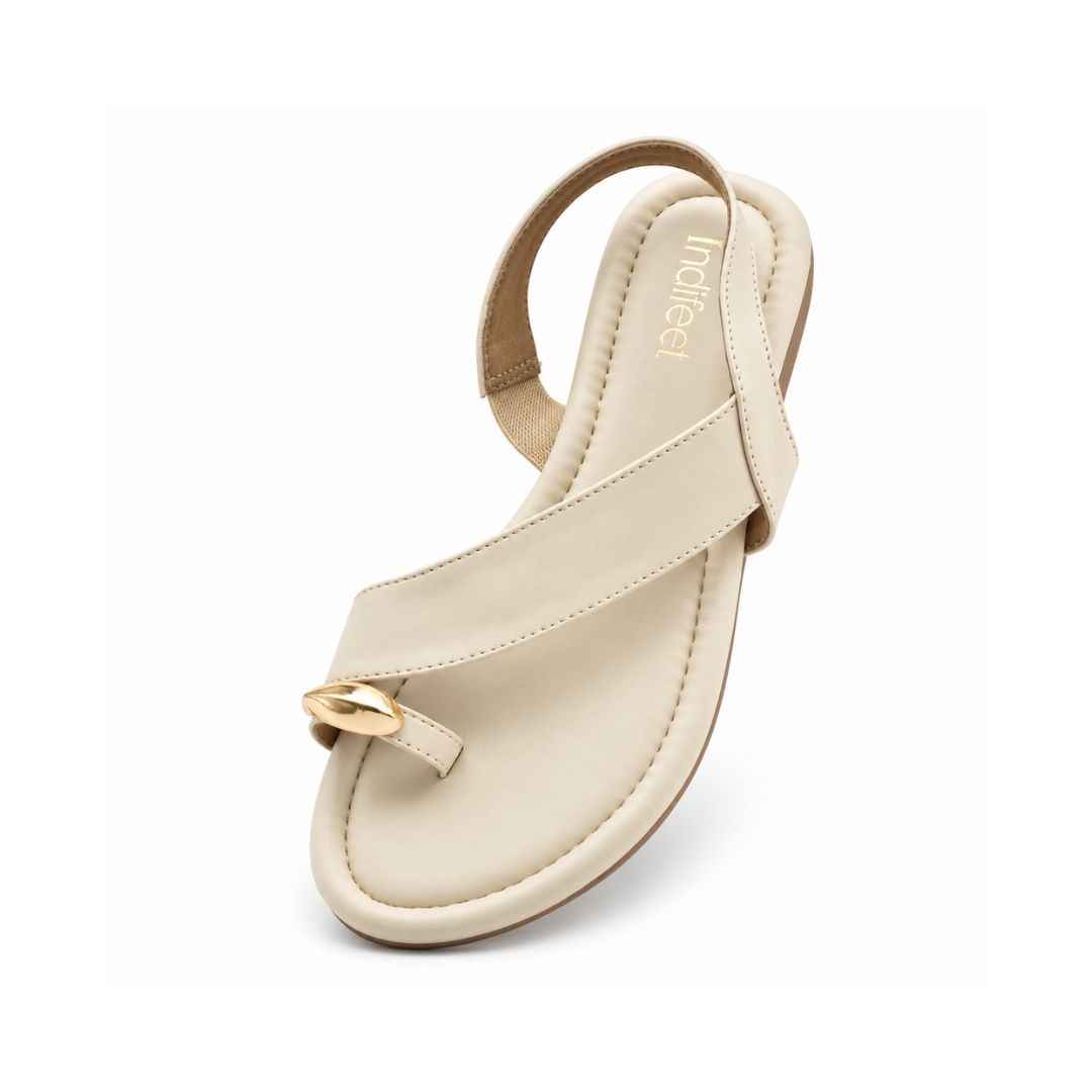 Cream Toe Ring Slingback Flats