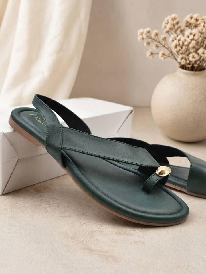 Green Toe Ring Slingback Flats