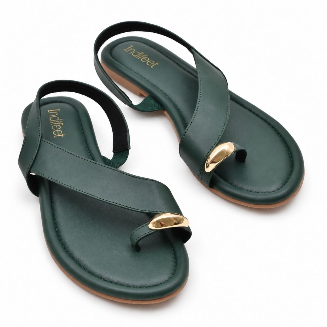 Green Toe Ring Slingback Flats