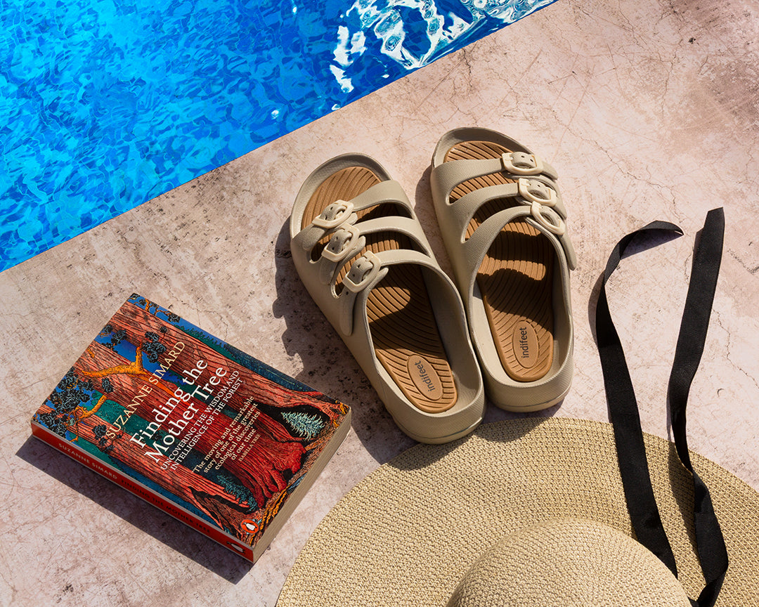 Beige Three Straps Comfortable Rubber Sandals