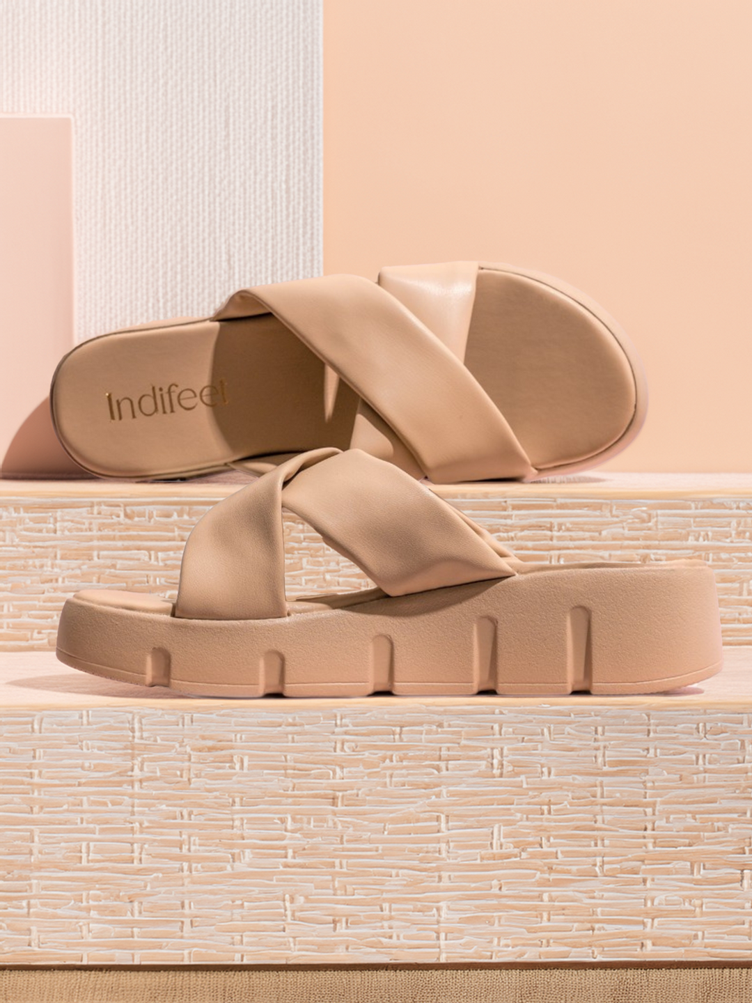 Cross-Strap Beige Platform heels