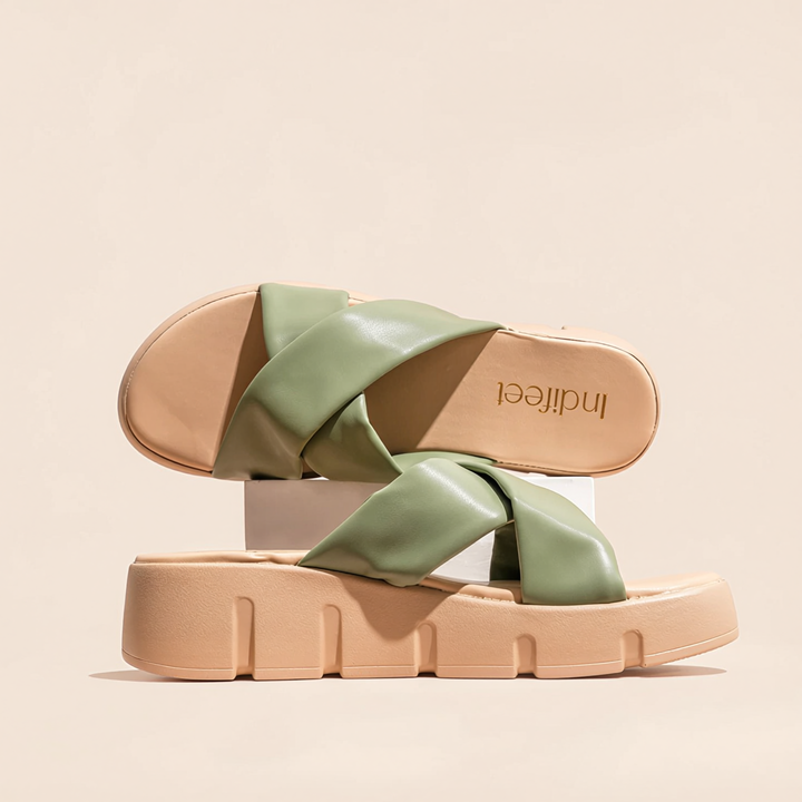 Olive Cross-Strap Platform Sandals
