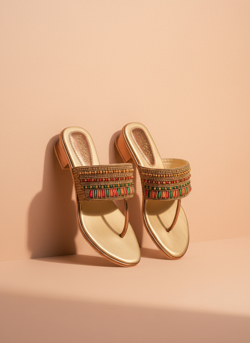Gold Beaded Heel Sandals