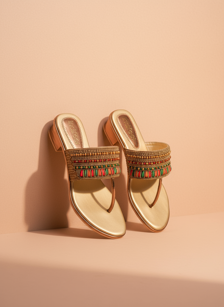 Gold Beaded Heel Sandals