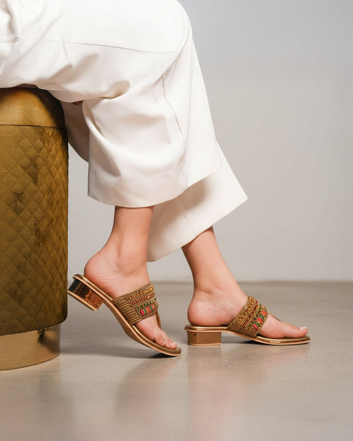 Gold Beaded Heel Sandals