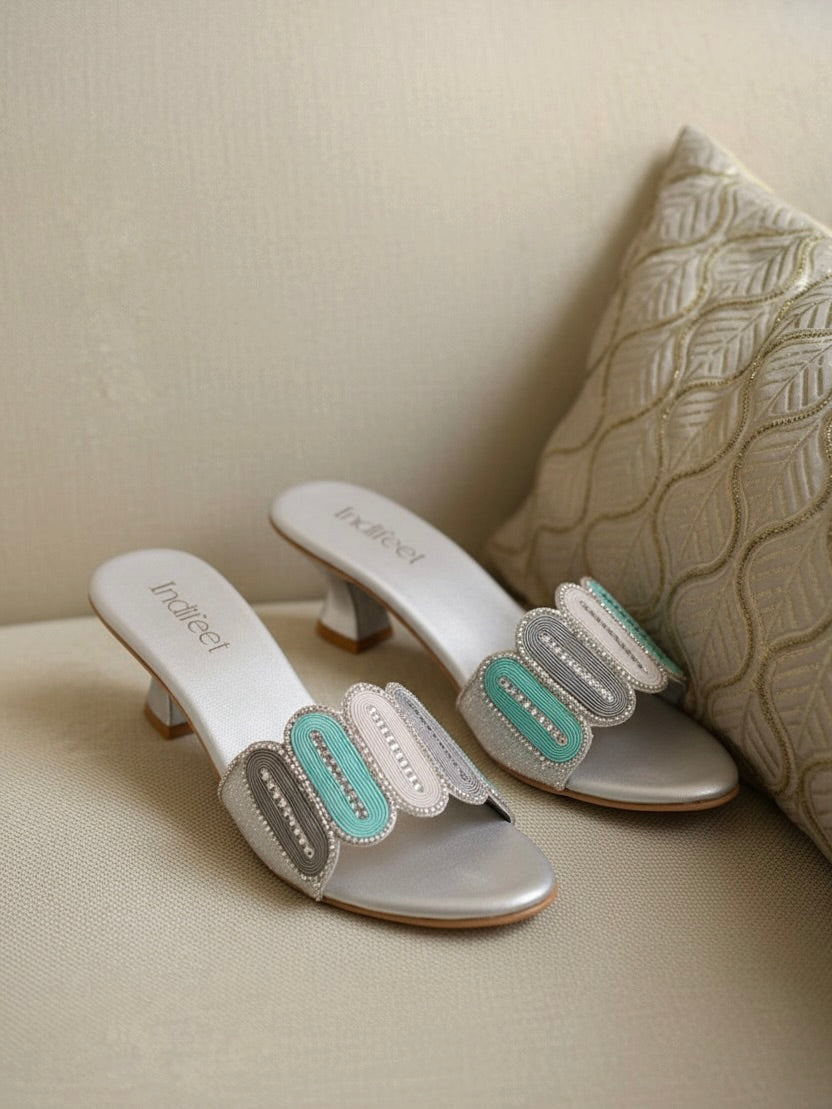 Embellished Silver Heels