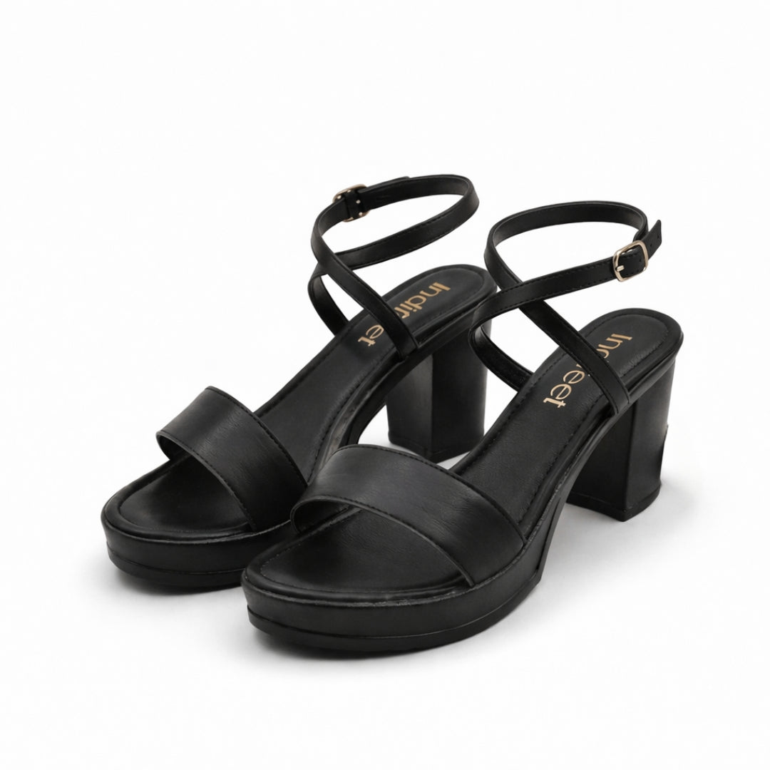 Classic Black Block Heels Sandal