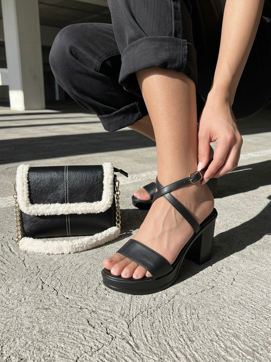 Classic Black Block Heels Sandal