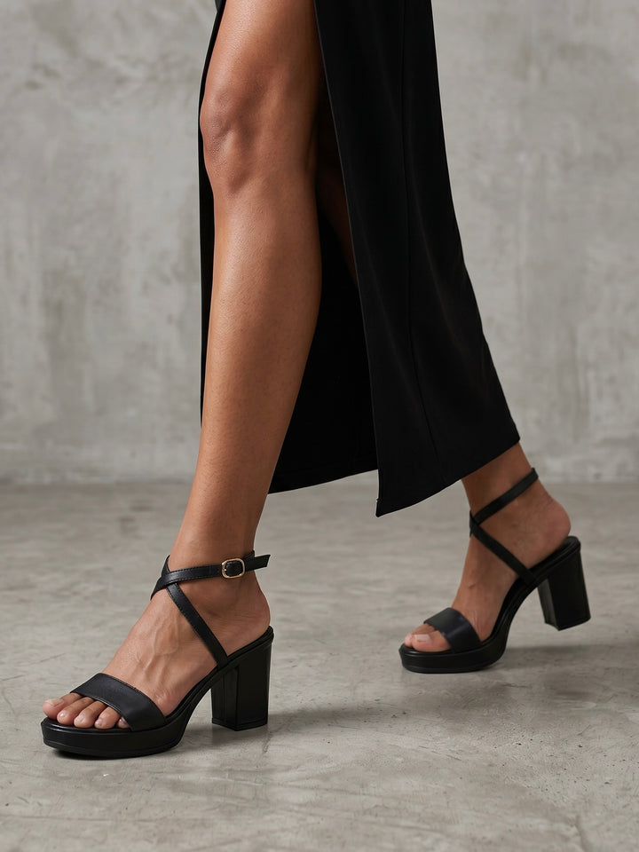 Classic Black Block Heels Sandal