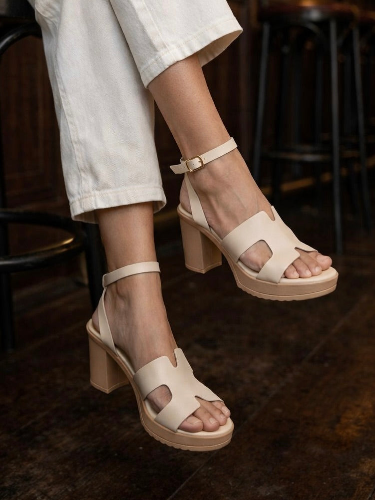 White Block Heels Sandal